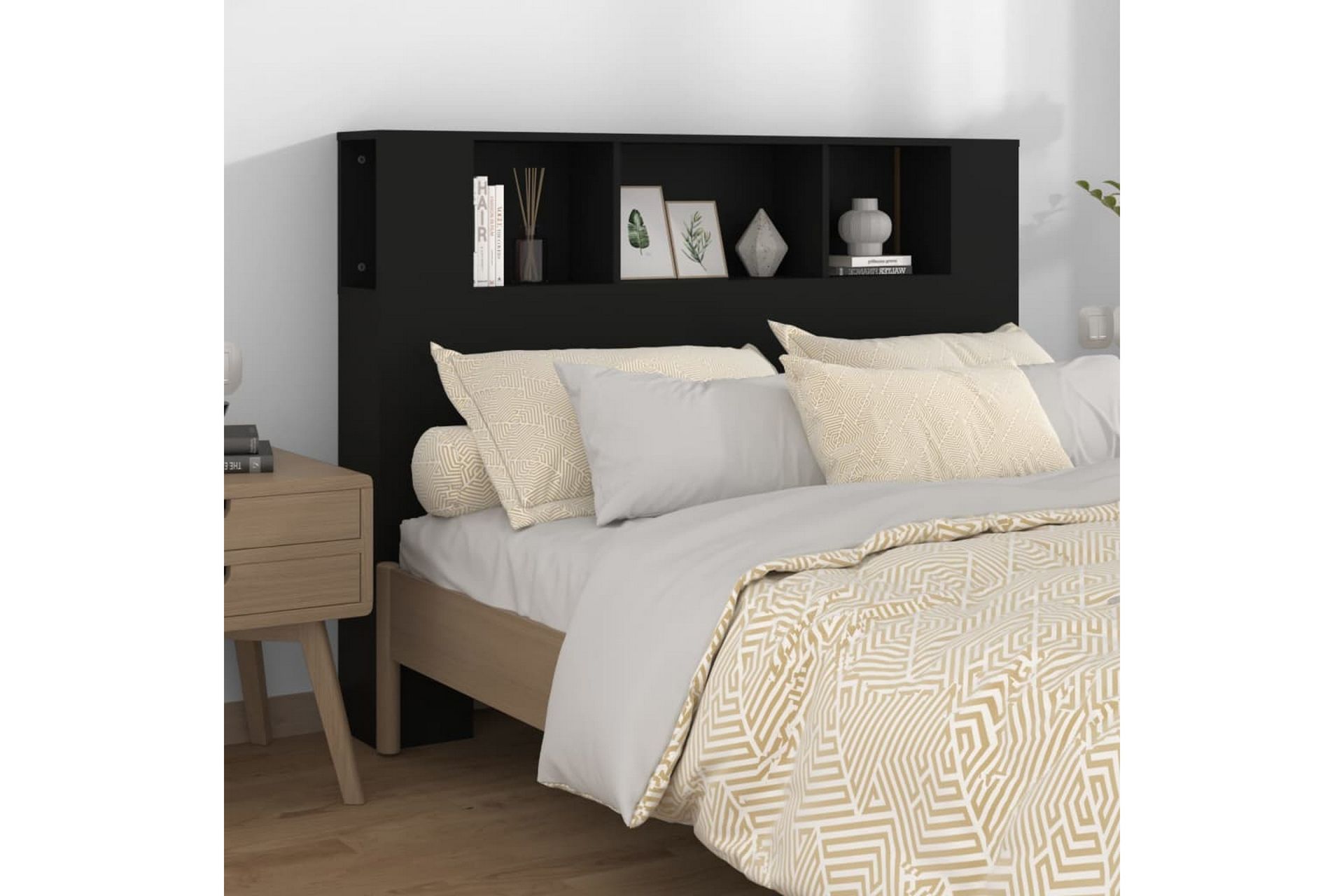 beBasic Sengegavlskap svart 140x18,5x104,5 cm - Svart - Møbler - Senger - Sengetilbehør & sengegavl - Sengegavl
