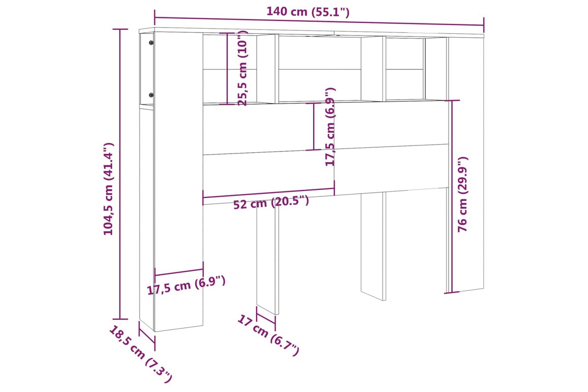 beBasic Sengegavlskap svart 140x18,5x104,5 cm - Svart - Møbler - Senger - Sengetilbehør & sengegavl - Sengegavl