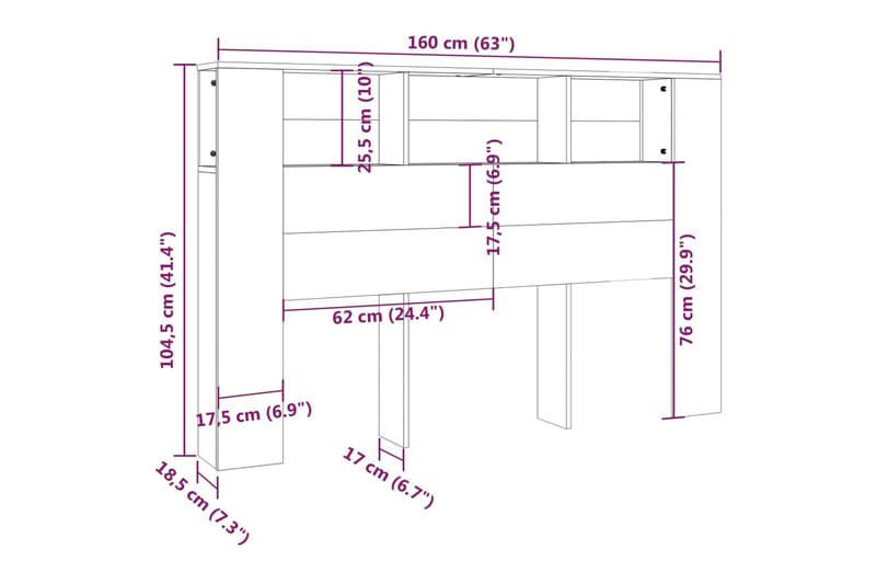 beBasic Sengegavlskap svart 160x18,5x104,5 cm - Svart - Møbler - Senger - Sengetilbehør & sengegavl - Sengegavl