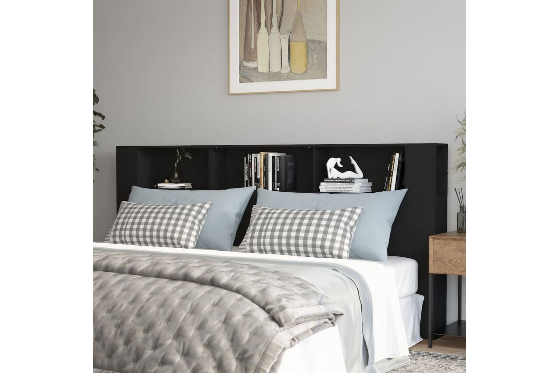 beBasic Sengegavlskap svart 220x18,5x104,5 cm - Svart - Møbler - Senger - Sengetilbehør & sengegavl - Sengegavl