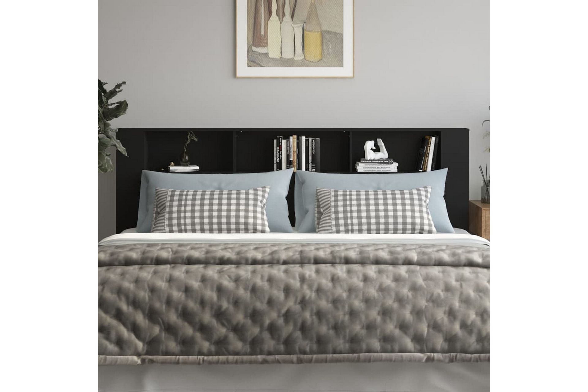 beBasic Sengegavlskap svart 220x18,5x104,5 cm - Svart - Møbler - Senger - Sengetilbehør & sengegavl - Sengegavl