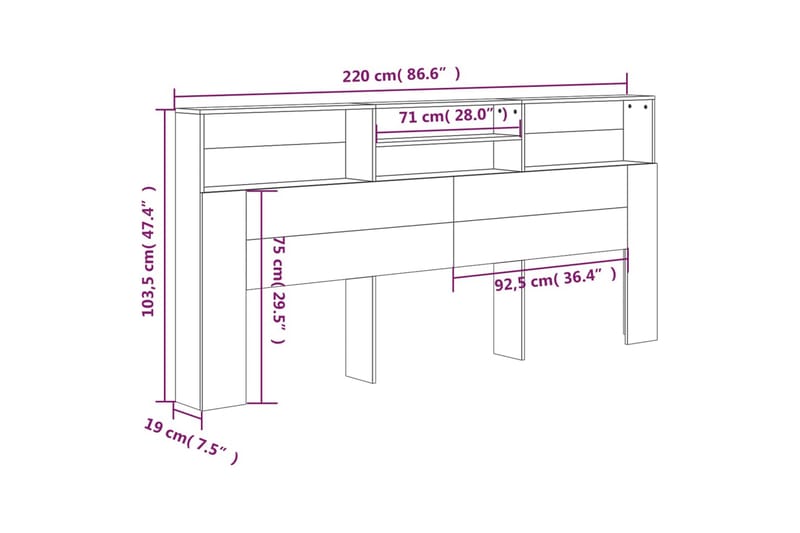 beBasic Sengegavlskap svart 220x19x103,5 cm - Svart - Møbler - Senger - Sengetilbehør & sengegavl - Sengegavl