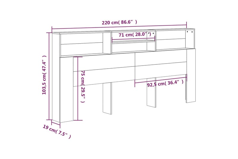 beBasic Sengegavlskap svart 220x19x103,5 cm - Svart - Sengegavl