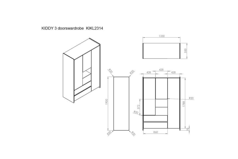 Baby Bed med kommode, stellebord, garderobe, bokhylle Kiddy 3 dører - 3 dører - Møbler - Senger - Sengetilbehør & sengegavl - Oppbevaring til senger