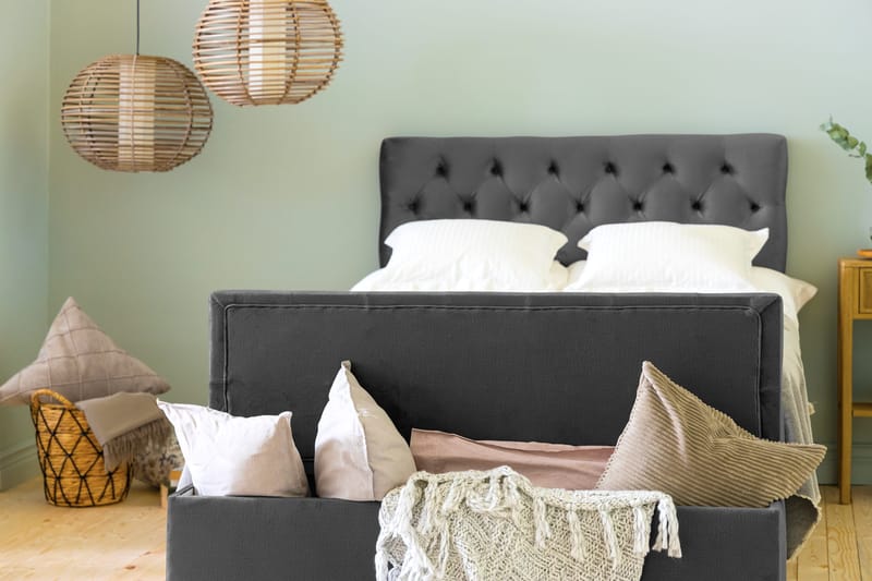 Ella Sengekiste 140cm Dypheftende - Mørkegrå - Møbler - Senger - Sengetilbehør & sengegavl - Oppbevaring til senger