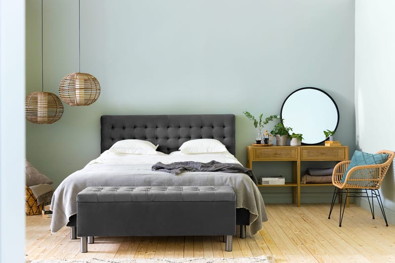 Ella Sengekiste 140cm Rutete - Mørkegrå - Møbler - Senger - Sengetilbehør & sengegavl - Oppbevaring til senger