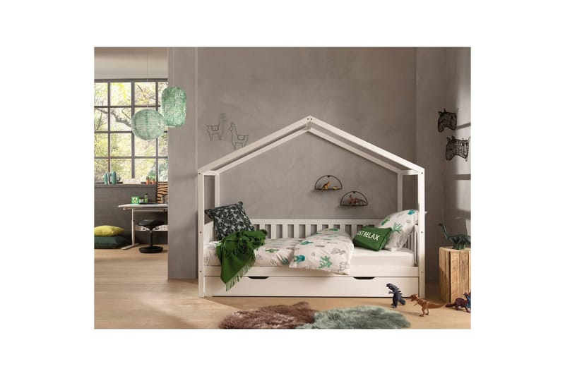 Husseng med skuff Dallas 90x200 cm Hvit, Med gjerde - Hvit, Med gjerde - Møbler - Senger - Sengetilbehør & sengegavl - Oppbevaring til senger