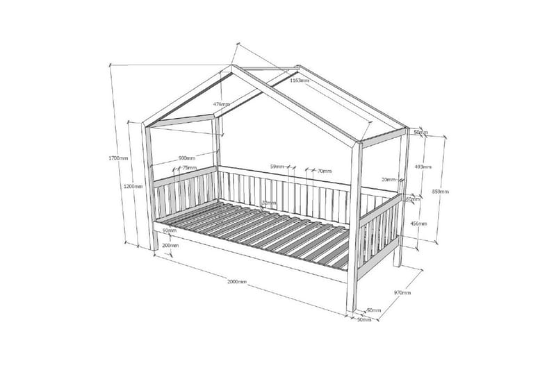 Husseng med skuff Dallas 90x200 cm Hvit, Med gjerde - Hvit, Med gjerde - Møbler - Senger - Sengetilbehør & sengegavl - Oppbevaring til senger