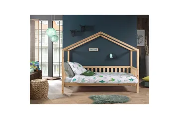 Husseng med tekstilsett Dallas 90x200 cm Naturlig, Uten gjerde, Med skuff - Naturlig, Uten gjerde, Med skuff - Møbler - Barnemøbler - Barneseng & Juniorseng - Husseng