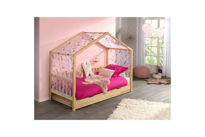 Husseng med tekstilsett Dallas 90x200 cm Naturlig, Uten gjerde, Med skuff - Naturlig, Uten gjerde, Med skuff - Møbler - Senger - Sengetilbehør & sengegavl - Oppbevaring til senger