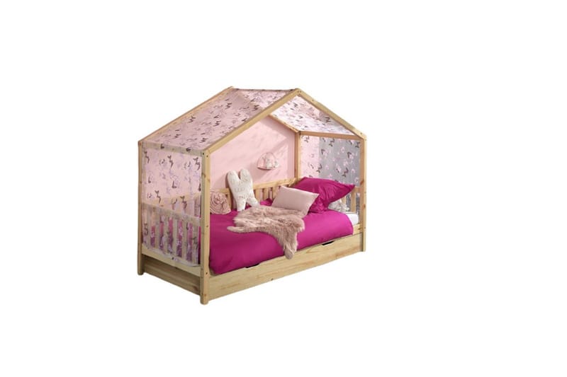 Husseng med tekstilsett Dallas 90x200 cm Naturlig, Uten gjerde, Med skuff - Naturlig, Uten gjerde, Med skuff - Møbler - Senger - Sengetilbehør & sengegavl - Oppbevaring til senger