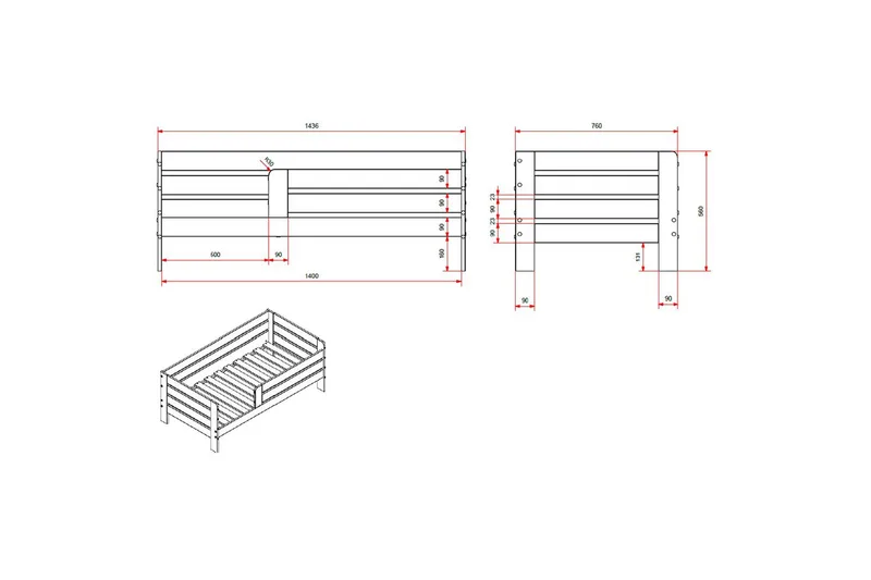 Juniorseng med rekkverk og skuff Småbarnsseng Grå - Grå - Møbler - Senger - Sengetilbehør & sengegavl - Oppbevaring til senger
