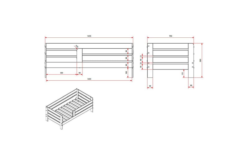 Juniorseng med rekkverk og skuff Småbarnsseng Grå - Grå - Møbler - Senger - Sengetilbehør & sengegavl - Oppbevaring til senger