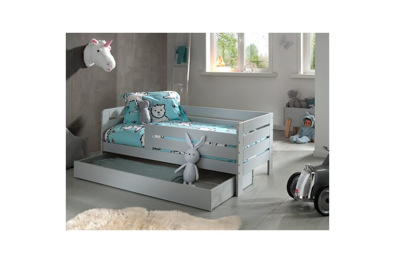 Juniorseng med rekkverk og skuff Småbarnsseng Grå - Grå - Møbler - Senger - Sengetilbehør & sengegavl - Oppbevaring til senger