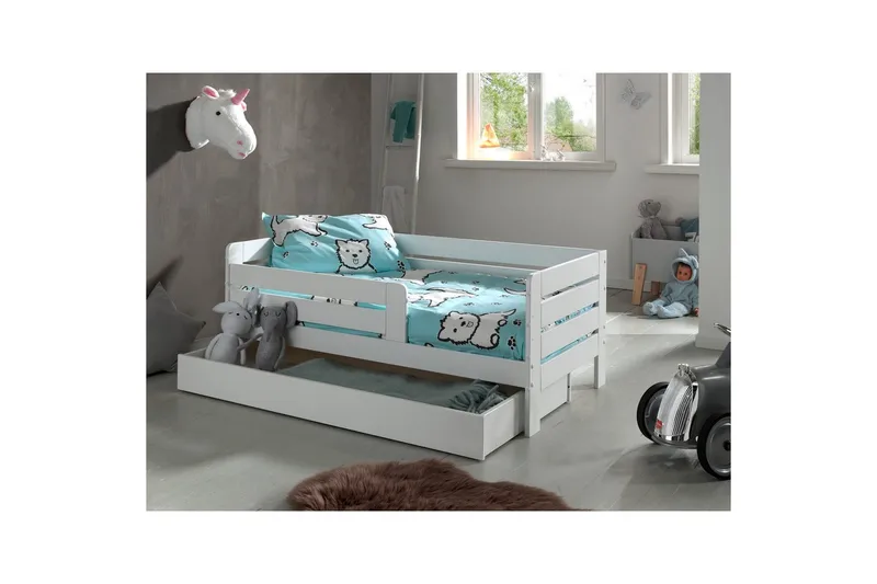 Juniorseng med rekkverk og skuff Småbarnsseng Hvit - Hvit - Møbler - Senger - Sengetilbehør & sengegavl - Oppbevaring til senger