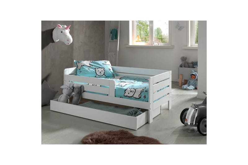 Juniorseng med rekkverk og skuff Småbarnsseng Hvit - Hvit - Møbler - Senger - Sengetilbehør & sengegavl - Oppbevaring til senger