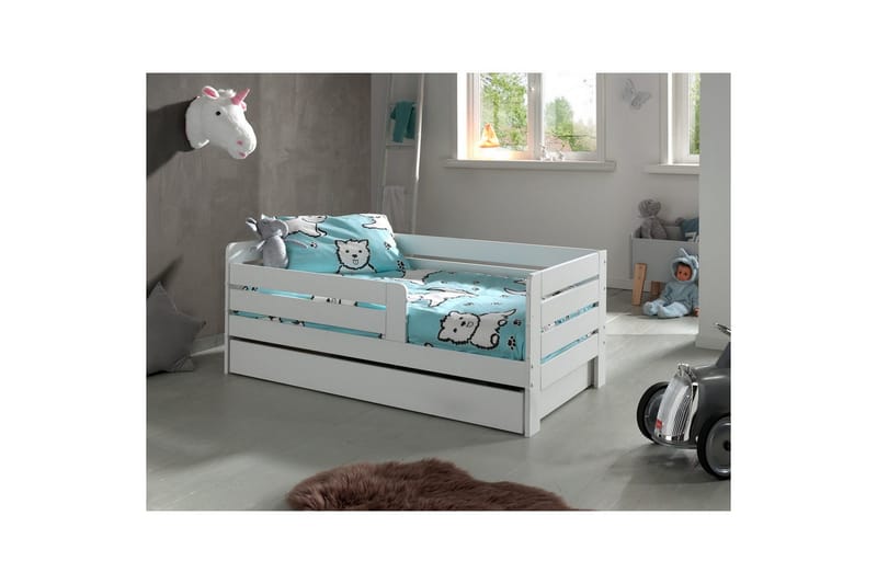 Juniorseng med rekkverk og skuff Småbarnsseng Hvit - Hvit - Møbler - Senger - Sengetilbehør & sengegavl - Oppbevaring til senger