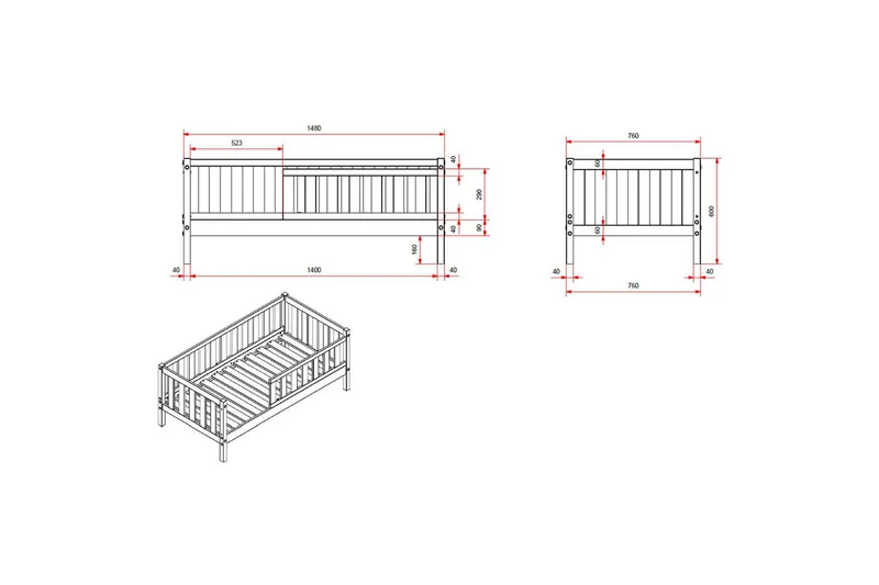 Juniorseng med skuff Småbarnsseng Grå - Grå - Møbler - Senger - Sengetilbehør & sengegavl - Oppbevaring til senger