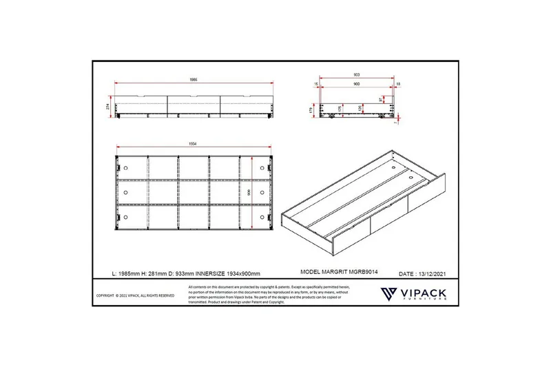 Køyeseng med en skuff Margarit - Møbler - Senger - Sengetilbehør & sengegavl - Oppbevaring til senger