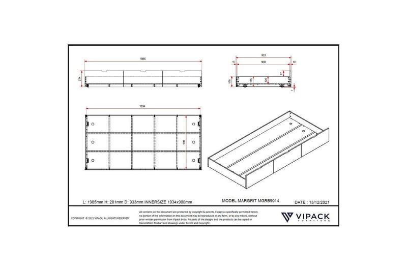 Køyeseng med en skuff Margarit - Møbler - Senger - Sengetilbehør & sengegavl - Oppbevaring til senger