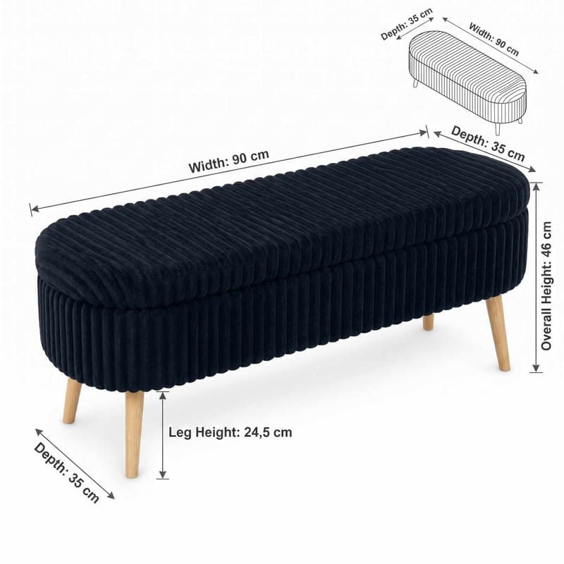 Pouffe with Storage Atelier Del Sofa Toscano Black - Møbler - Senger - Sengetilbehør & sengegavl - Oppbevaring til senger