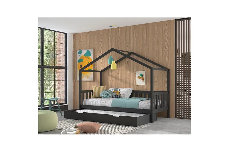 Seng med Skuff og Gjerde Dallas 90x200 cm Antrasitt - Antrasitt - Møbler - Senger - Sengetilbehør & sengegavl - Oppbevaring til senger