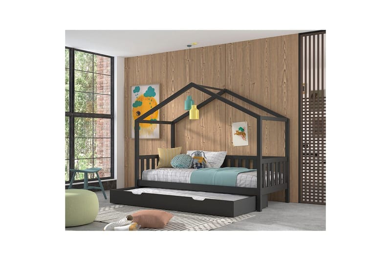 Seng med Skuff og Gjerde Dallas 90x200 cm Antrasitt - Antrasitt - Møbler - Senger - Sengetilbehør & sengegavl - Oppbevaring til senger