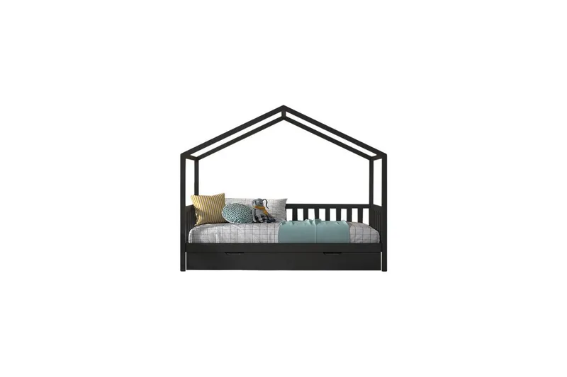 Seng med Skuff og Gjerde Dallas 90x200 cm Antrasitt - Antrasitt - Møbler - Senger - Sengetilbehør & sengegavl - Oppbevaring til senger