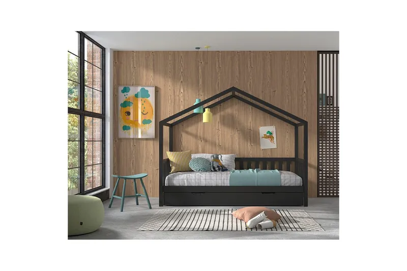 Seng med Skuff og Gjerde Dallas 90x200 cm Antrasitt - Antrasitt - Møbler - Senger - Sengetilbehør & sengegavl - Oppbevaring til senger