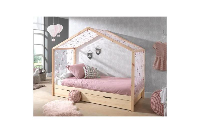 Seng uten gjerde og tekstilsett skuff Dallas 90x200 cm Naturlig - Naturlig - Møbler - Senger - Sengetilbehør & sengegavl - Oppbevaring til senger