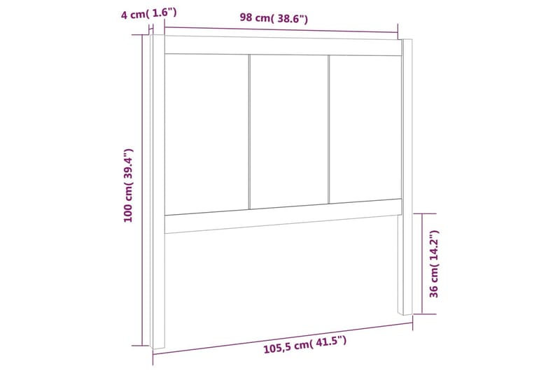 Sengegavl 105,5x4x100 cm heltre furu - Brun - Sengegavl