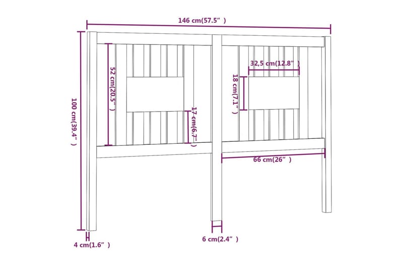 Sengegavl 146x4x100 cm heltre furu - Brun - Sengegavl