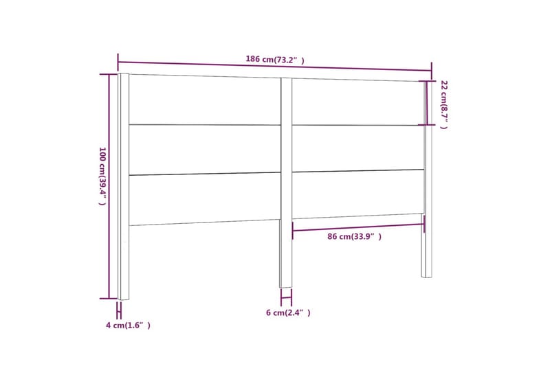 Sengegavl 186x4x100 cm heltre furu - Brun - Sengegavl