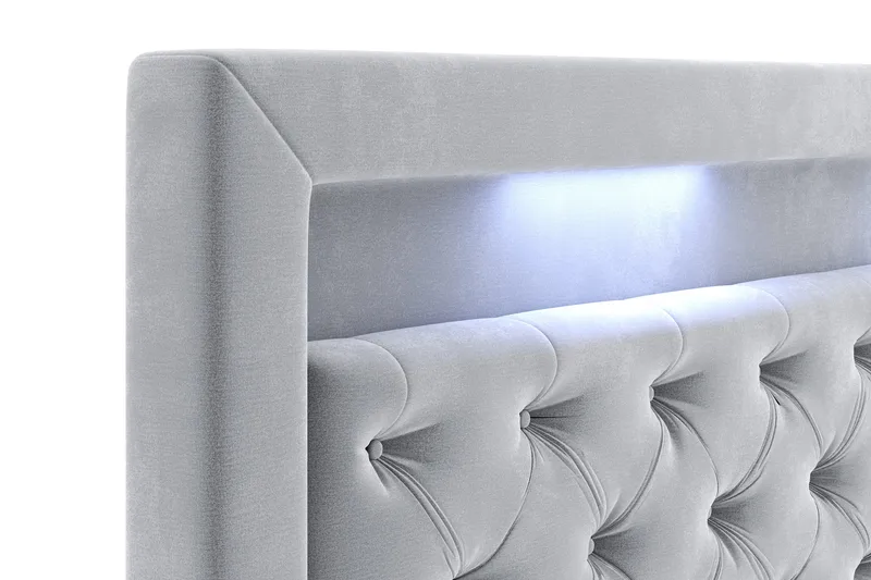 Hilton Velvet LED Gavl 200 - Lysegrå - Møbler - Senger - Sengetilbehør & sengegavl - Sengegavl