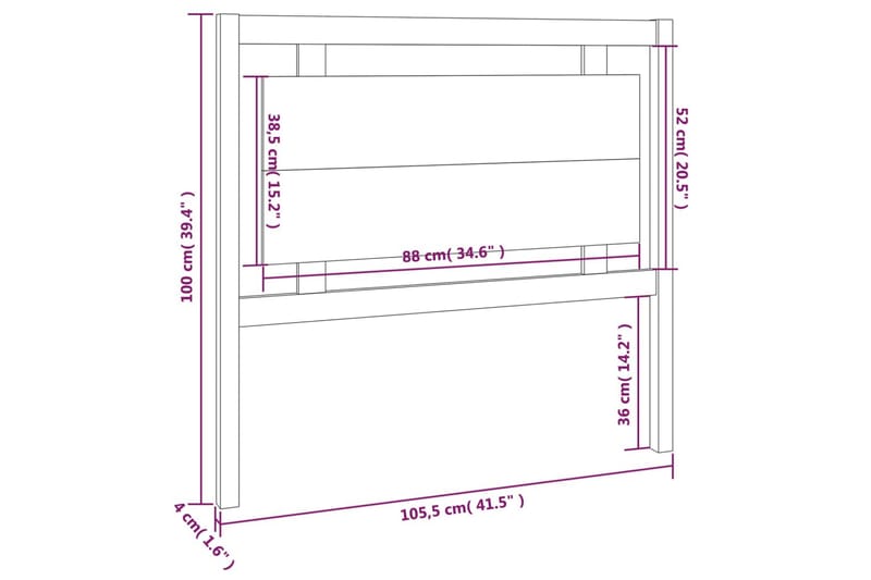 Sengegavl hvit 105,5x4x100 cm heltre furu - Hvit - Sengegavl