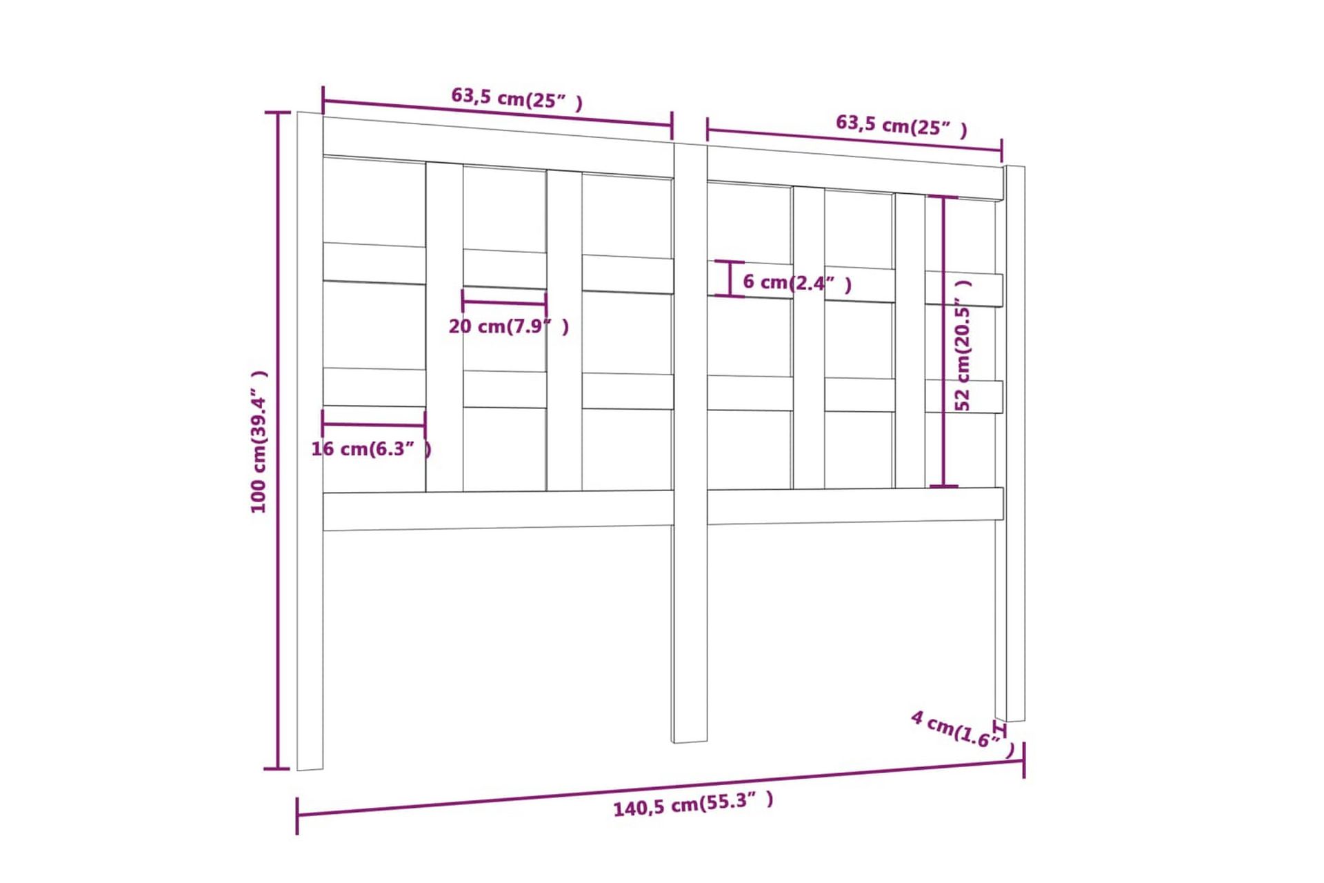 Sengegavl hvit 140,5x4x100 cm heltre furu - Hvit - Møbler - Senger - Sengetilbehør & sengegavl - Sengegavl