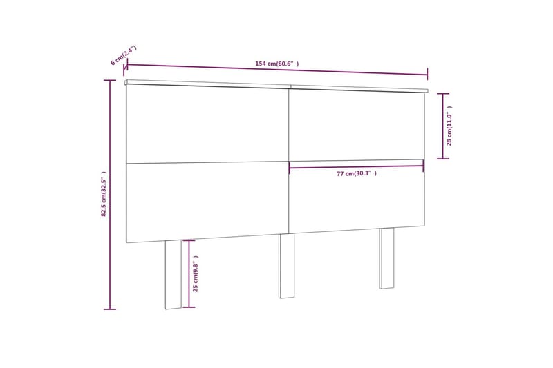 Sengegavl hvit 154x6x82,5 cm heltre furu - Hvit - Sengegavl