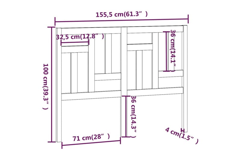 Sengegavl hvit 155,5x4x100 cm heltre furu - Hvit - Sengegavl