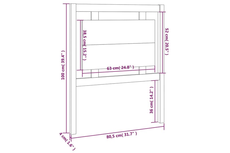 Sengegavl hvit 80,5x4x100 cm heltre furu - Hvit - Sengegavl