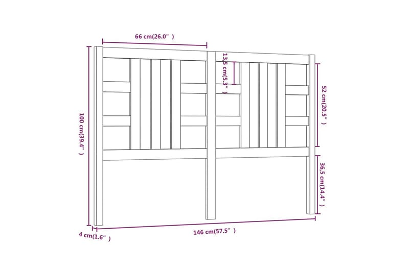 Sengegavl 146x4x100 cm heltre furu - Brun - Sengegavl