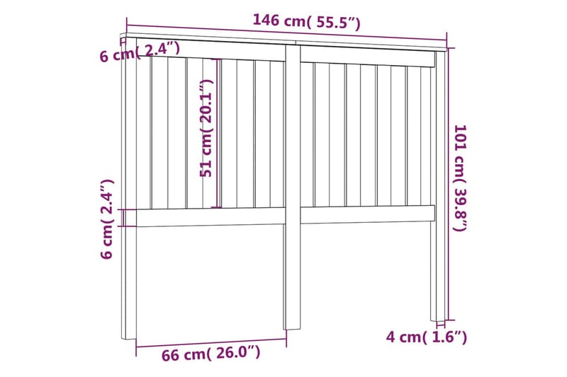 Sengegavl 146x6x101 cm heltre furu - Brun - Sengegavl