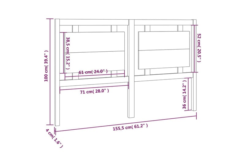 Sengegavl 155,5x4x100 cm heltre furu - Brun - Sengegavl