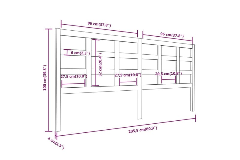 Sengegavl 205,5x4x100 cm heltre furu - Brun - Sengegavl