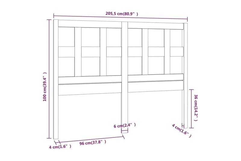 Sengegavl 205,5x4x100 cm heltre furu - Brun - Sengegavl