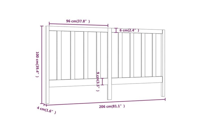 Sengegavl 206x4x100 cm heltre furu - Brun - Sengegavl