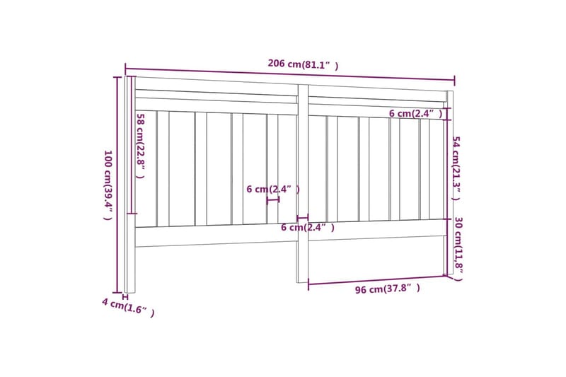 Sengegavl 206x4x100 cm heltre furu - Brun - Sengegavl