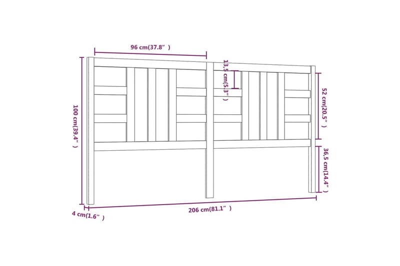 Sengegavl 206x4x100 cm heltre furu - Brun - Sengegavl