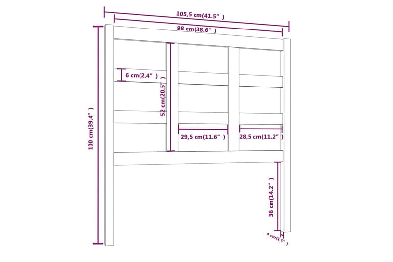Sengegavl grå 105,5x4x100 cm heltre furu - Grå - Møbler - Senger - Sengetilbehør & sengegavl - Sengegavl