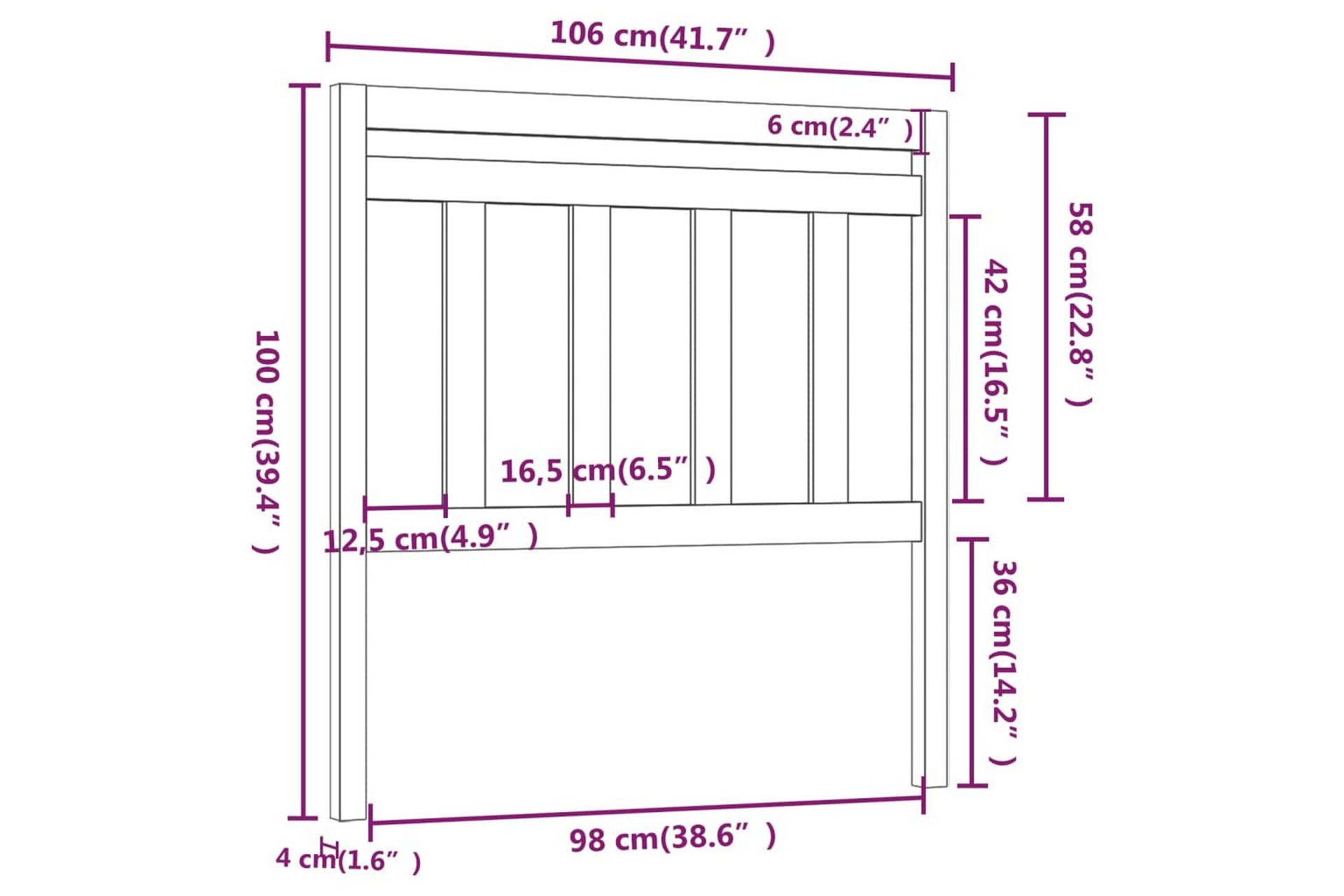 Sengegavl grå 106x4x100 cm heltre furu - Grå - Møbler - Senger - Sengetilbehør & sengegavl - Sengegavl