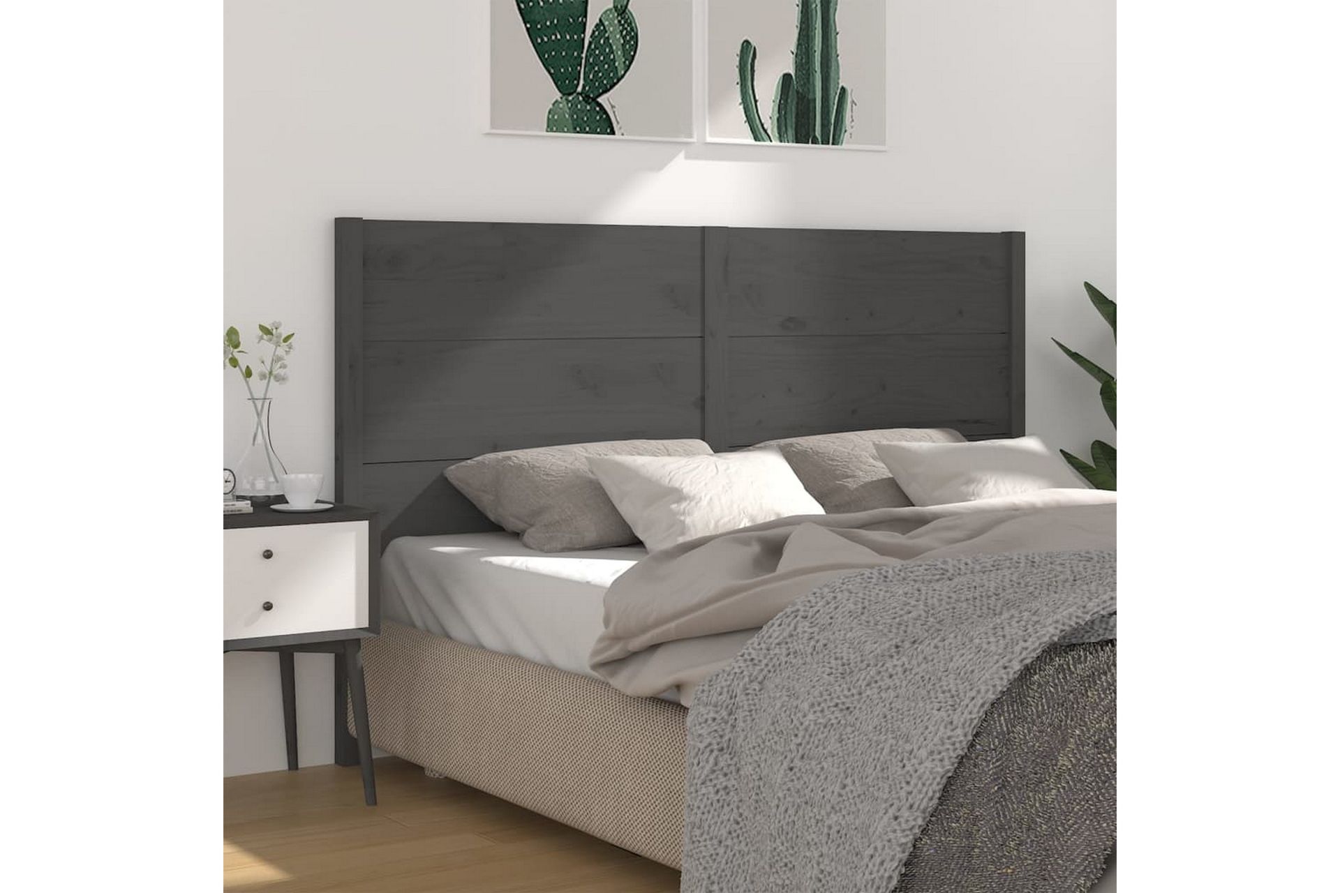 Sengegavl grå 126x4x100 cm heltre furu - Grå - Møbler - Senger - Sengetilbehør & sengegavl - Sengegavl